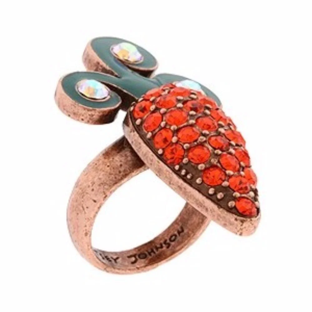 Betsey Johnson Ring Fire Orange Crystal Carrot sz 7.5